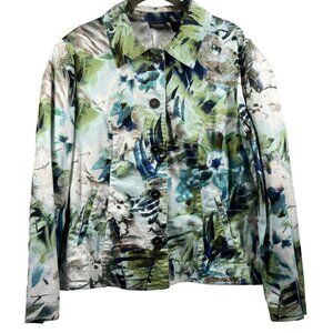 Chicos Additions Floral Jacket Size Large Button Up Long Sleeves Cotton Unlined